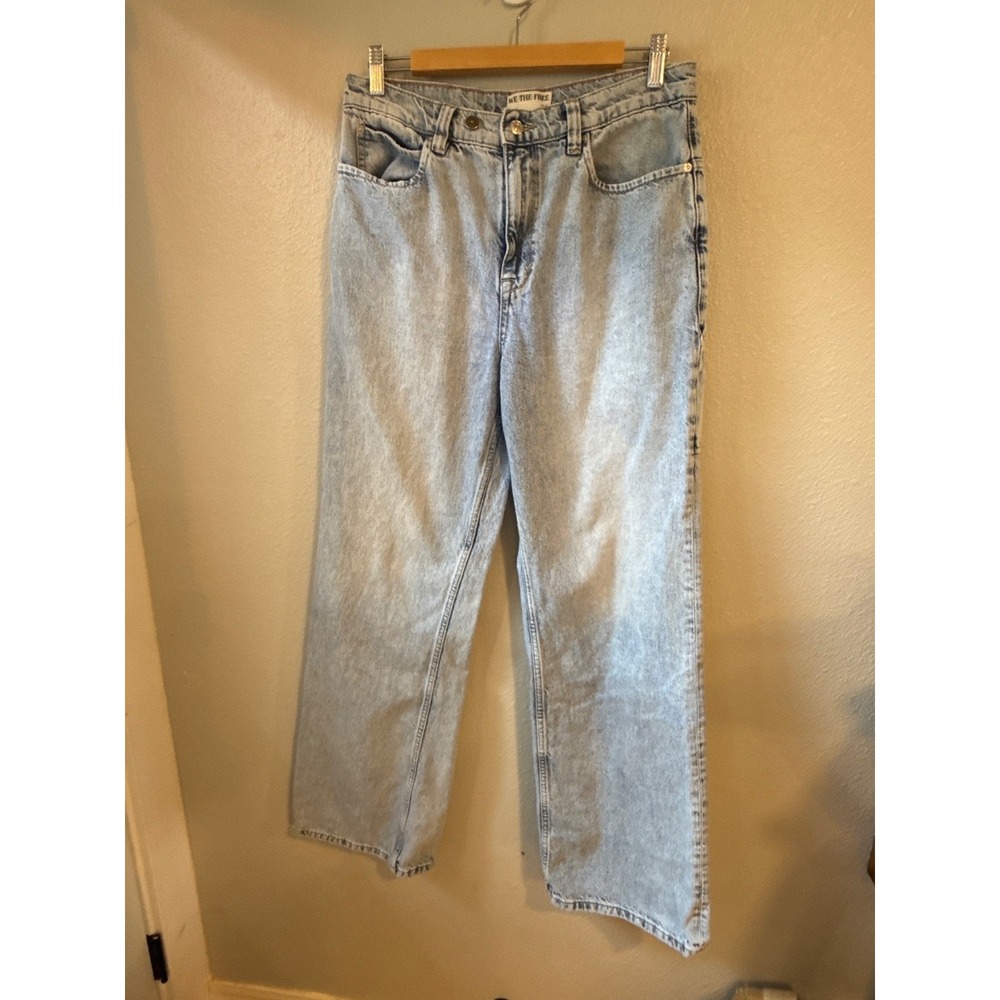 We The Free Carpenter Jeans Women 30 Light Wash Wide Leg High Rise Utility Denim